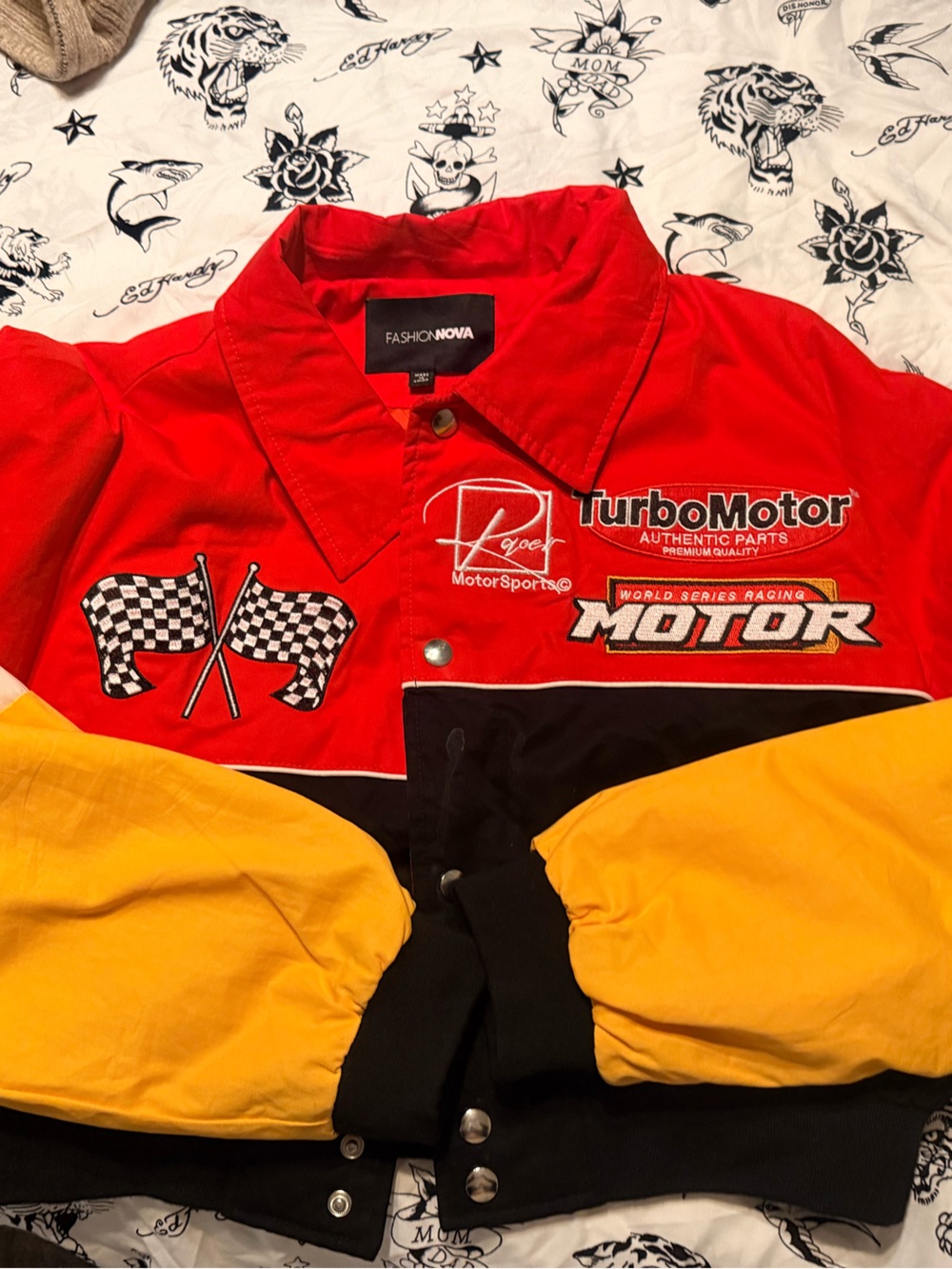 Fashion Nova Red and Yellow Racing 
 Jacket